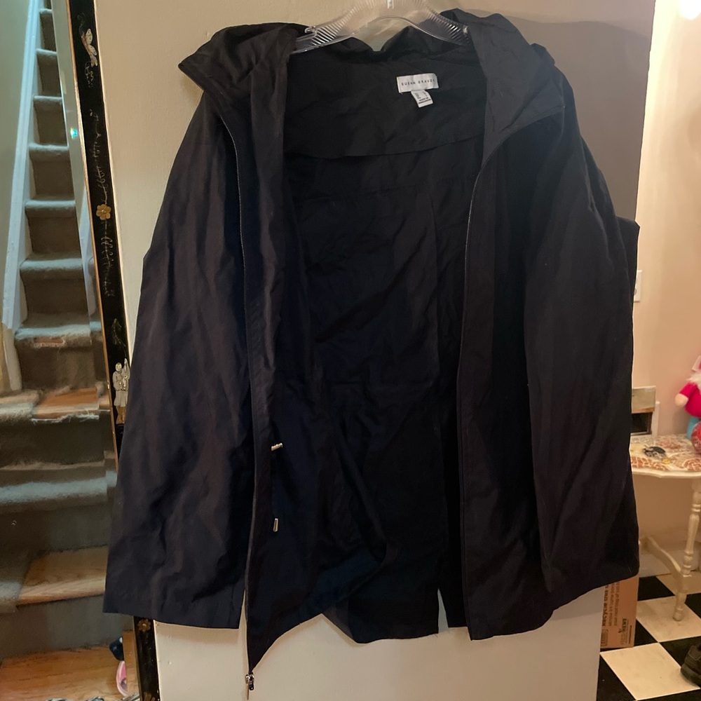 Susan Graver Black waterproof rain Jacket with hood